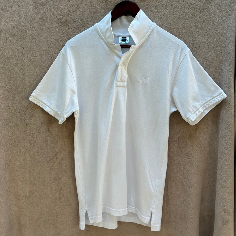 Men's Arena White Short Sleeve Polo Shirt M 100% Cotton